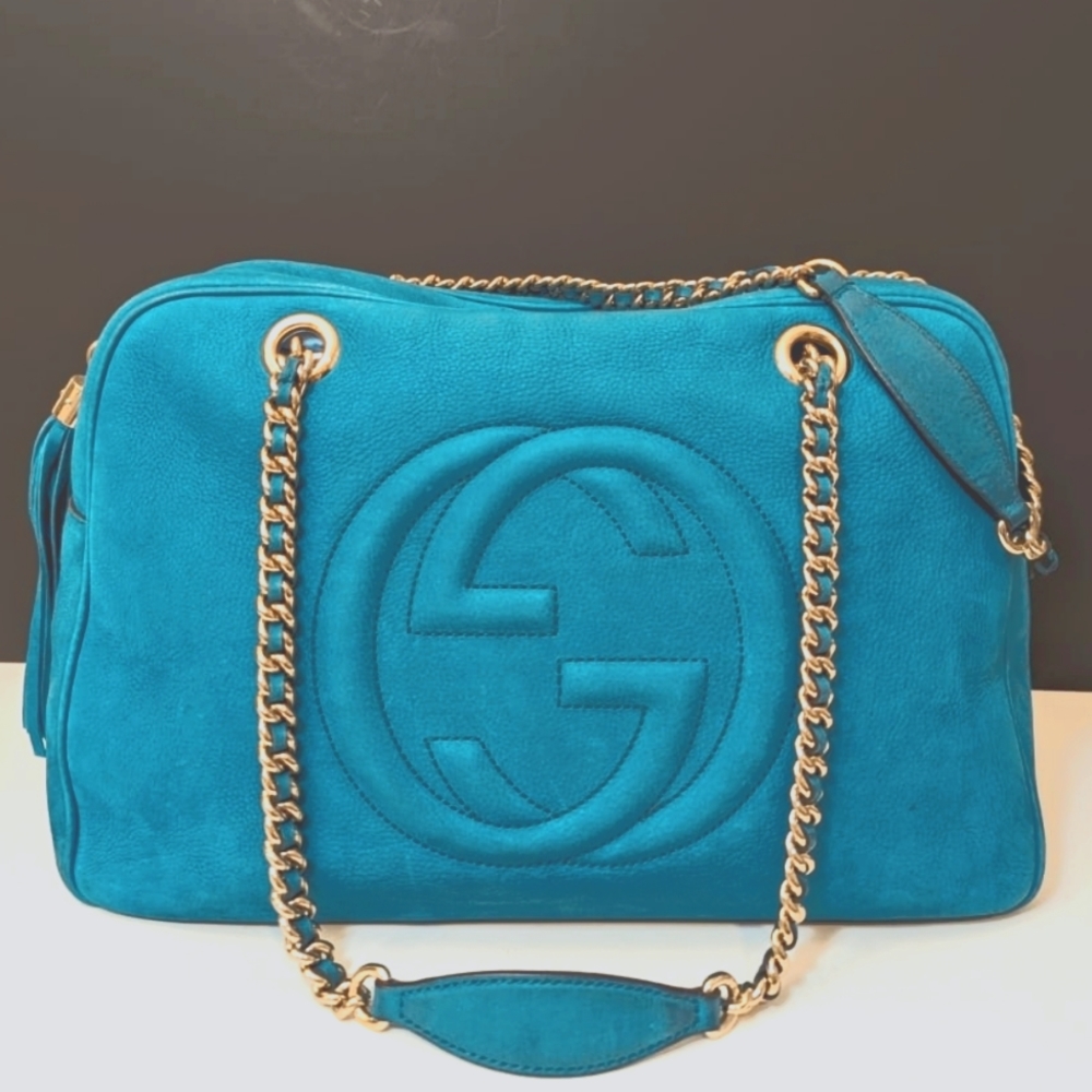 ✨️💎Authentic Gucci soho nubuck shoulderbag teal color - Picture 16 of 16
